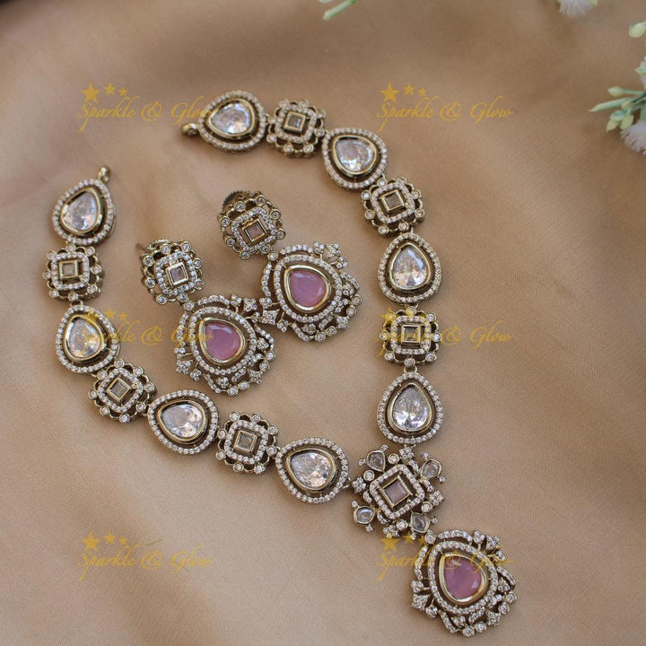 Statement victorian AD short necklace with baby pink stones - Sparkle and Glow