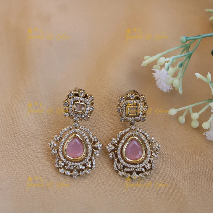 Statement victorian AD short necklace with baby pink stones - Sparkle and Glow