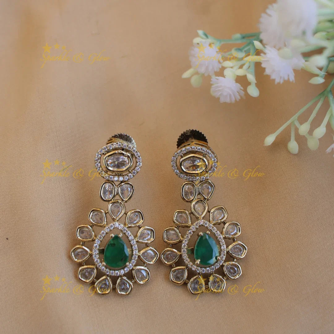 Beautiful INterchangeable stones Oval design victorian AD short necklace with green stone - Sparkle and Glow