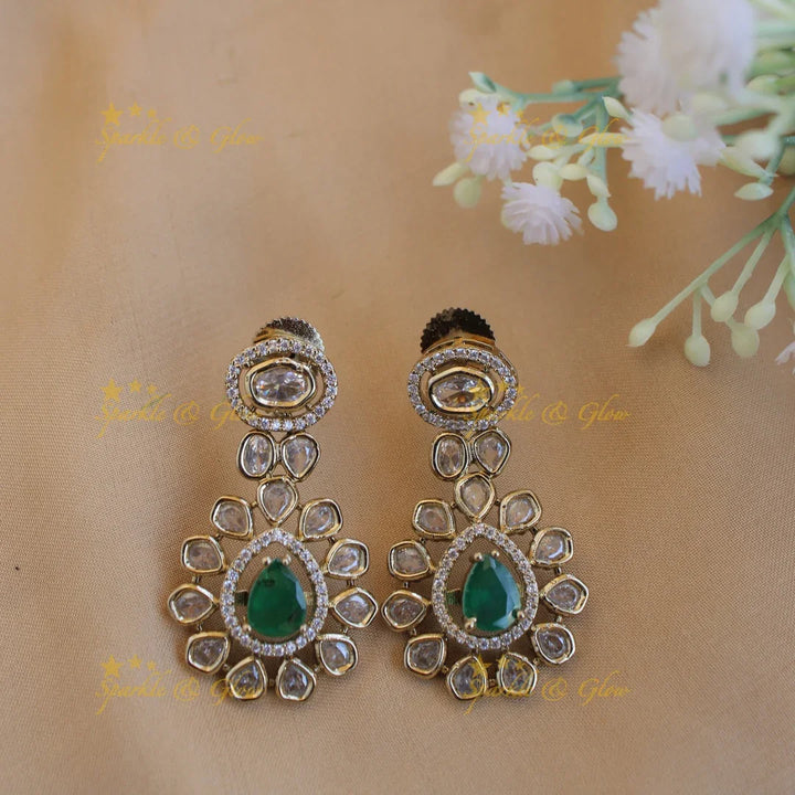 Beautiful INterchangeable stones Oval design victorian AD short necklace with green stone - Sparkle and Glow