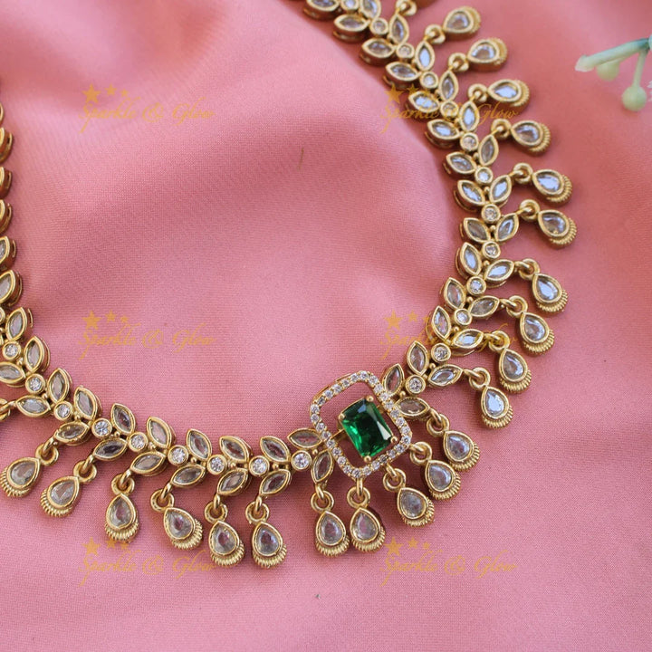 Statement Leaflet design AD short necklace with interchangeable stones - Sparkle and Glow