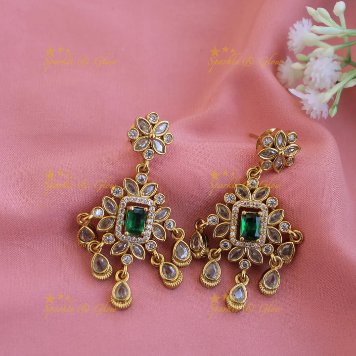 Statement Leaflet design AD short necklace with interchangeable stones - Sparkle and Glow