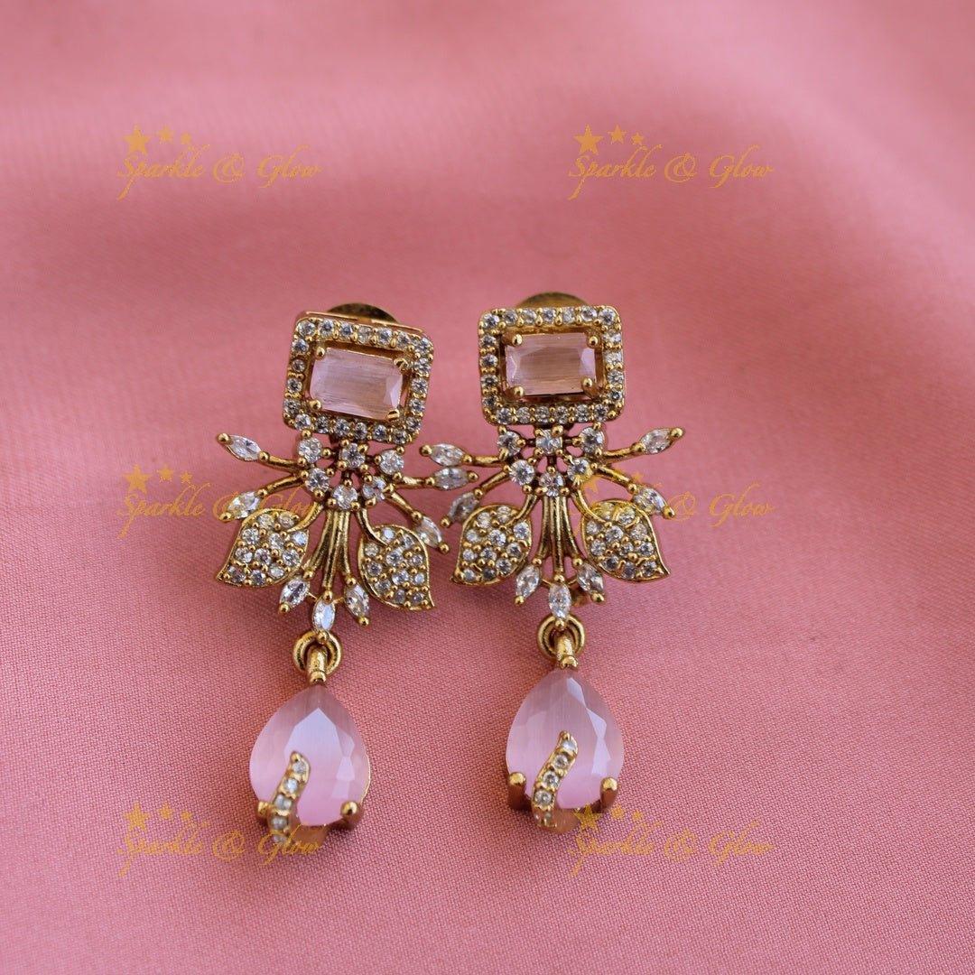 Elegant Floral and leaf design AD short necklace with pearls and ruby stones - pink - Sparkle and Glow