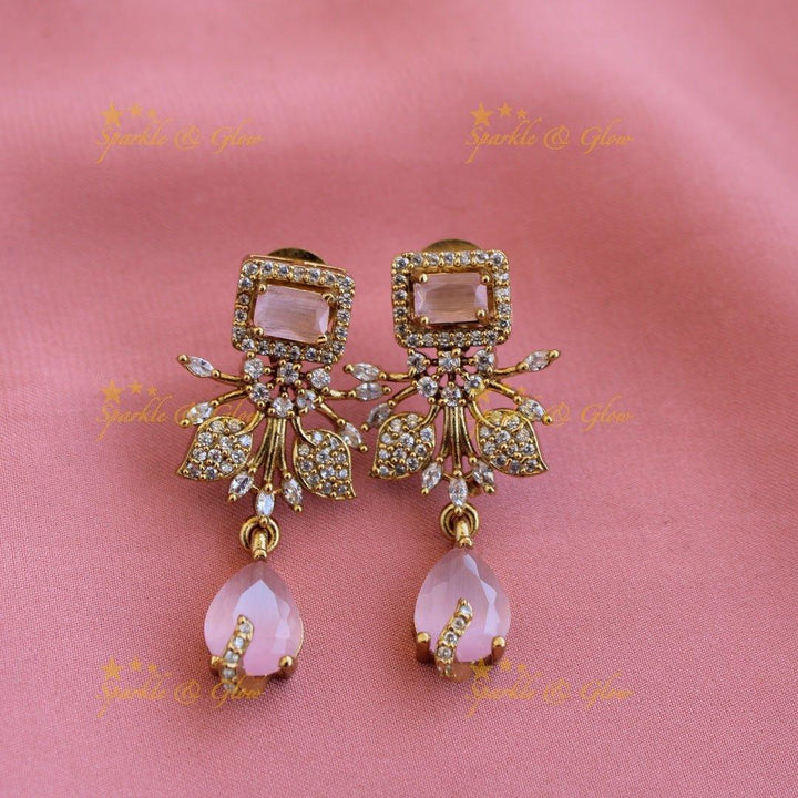 Elegant Floral and leaf design AD short necklace with pearls and ruby stones - pink - Sparkle and Glow