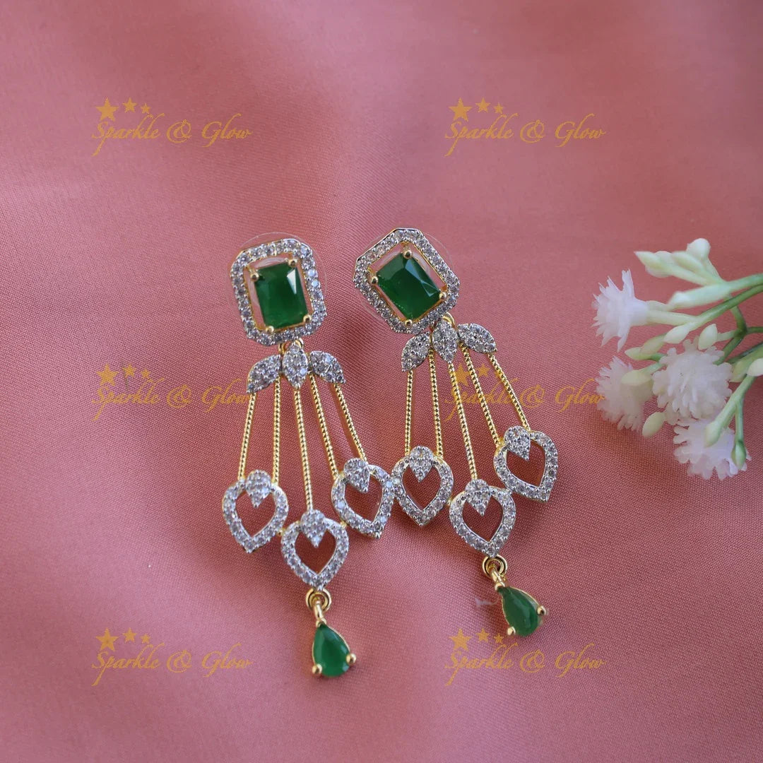 Elegant Flower design American diamond Short necklace with Green stone - Sparkle and Glow