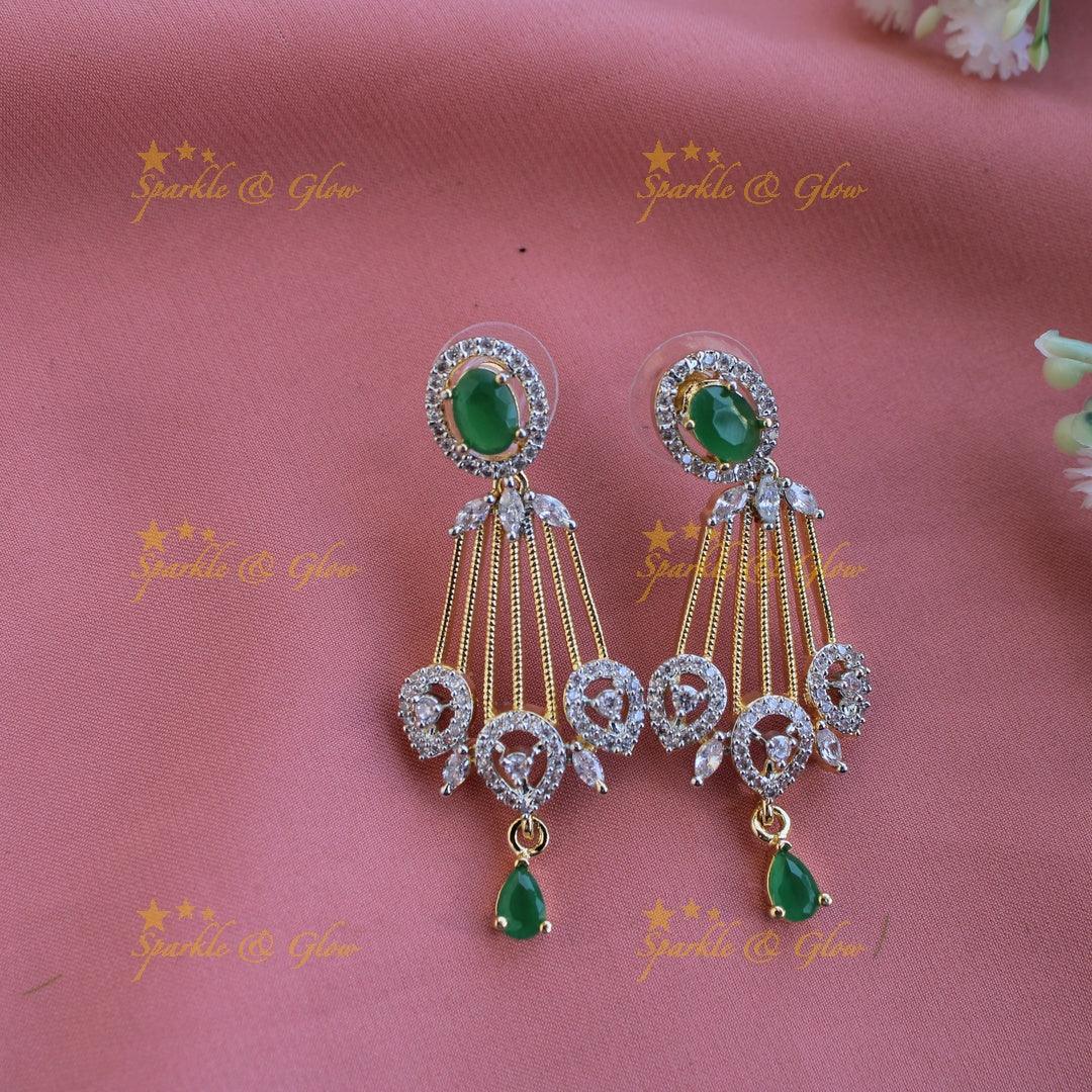 Beautiful Flower design American diamond Short necklace with Green stone - Sparkle and Glow