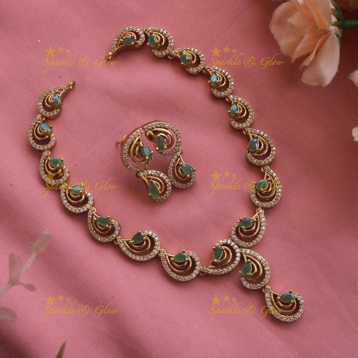Statement Unique design AD short necklace with emeralds - Sparkle and Glow