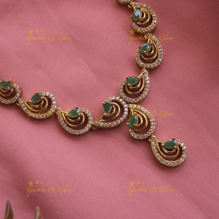 Statement Unique design AD short necklace with emeralds - Sparkle and Glow