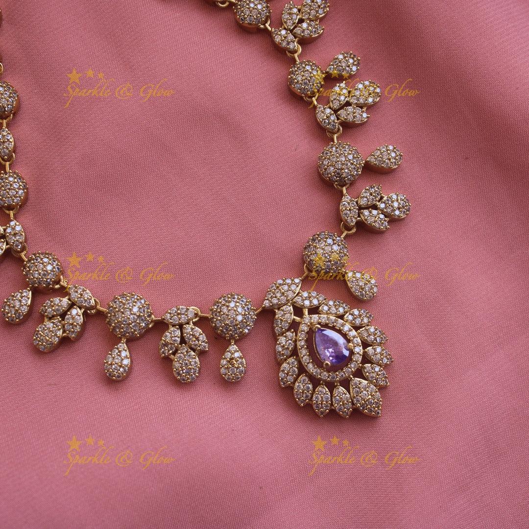 Beautiful Floral leaflet design AD short necklace with stone - mint green - Sparkle and Glow