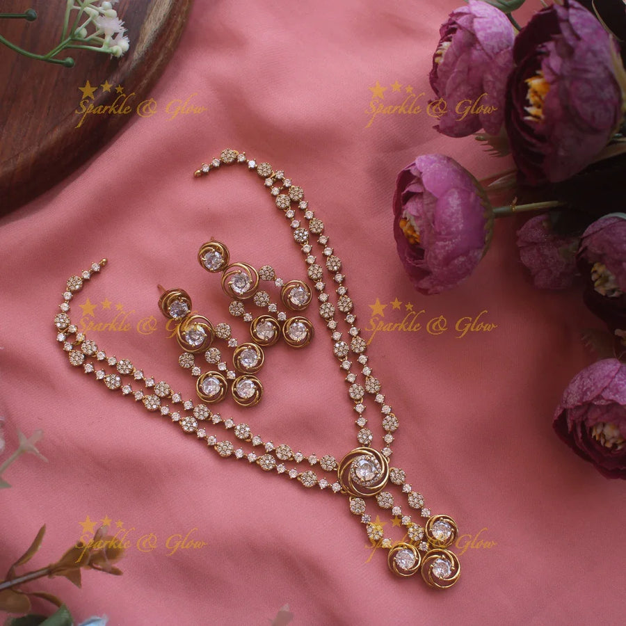 Stunning two layer floral AD short necklace with multi stone drops - Sparkle and Glow