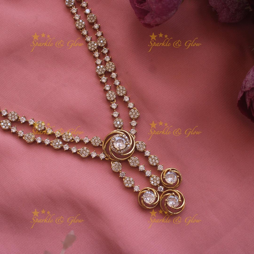 Stunning two layer floral AD short necklace with multi stone drops - Sparkle and Glow