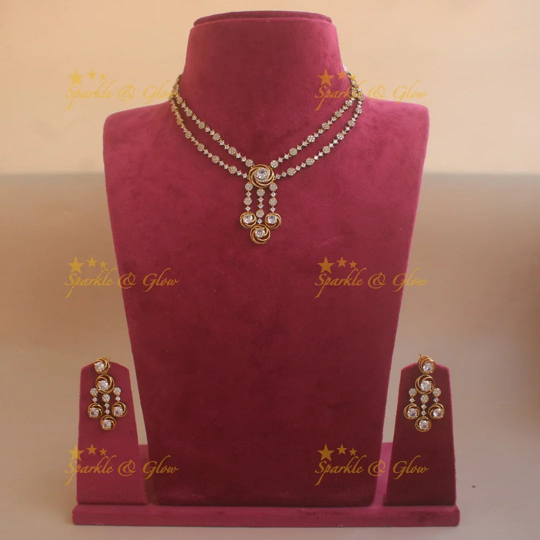 Stunning two layer floral AD short necklace with multi stone drops - Sparkle and Glow