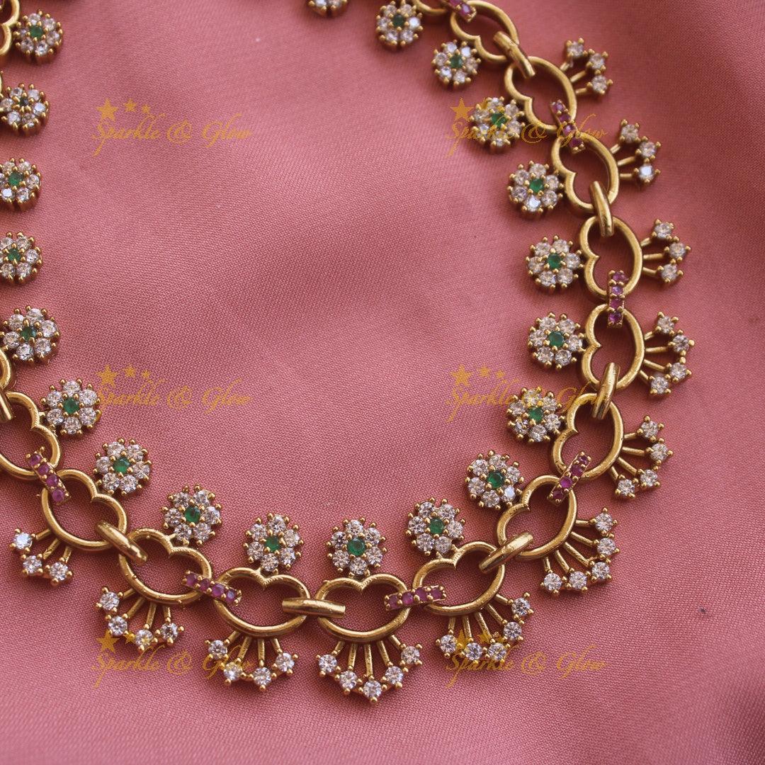 Exclusive Floral and heart design AD short necklace with ruby and emeralds - Sparkle and Glow