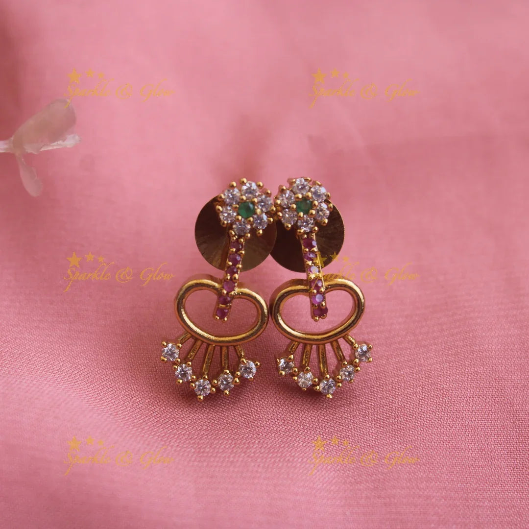 Exclusive Floral and heart design AD short necklace with ruby and emeralds - Sparkle and Glow