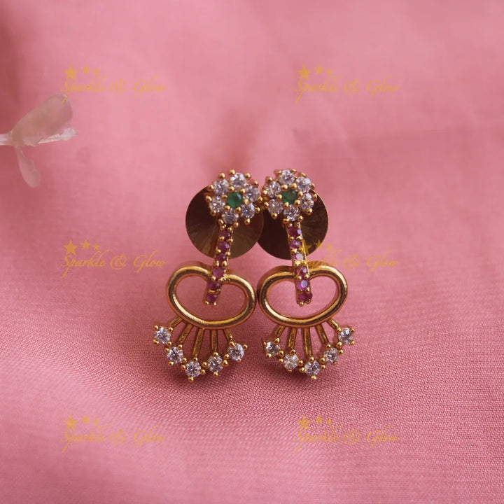 Exclusive Floral and heart design AD short necklace with ruby and emeralds - Sparkle and Glow