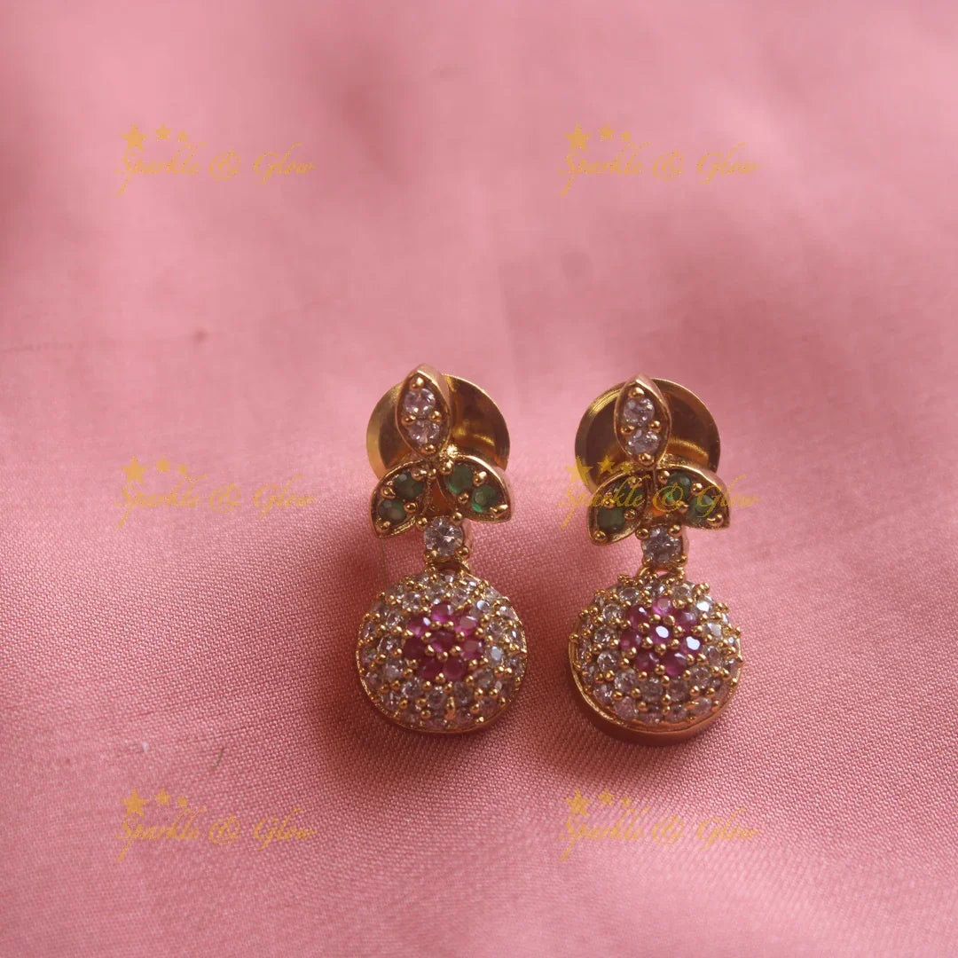 Sphere and floral leaflet design AD short necklace with ruby emerald and pearl drops - Sparkle and Glow