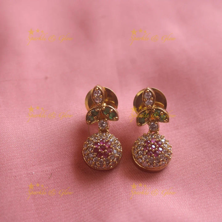 Sphere and floral leaflet design AD short necklace with ruby emerald and pearl drops - Sparkle and Glow