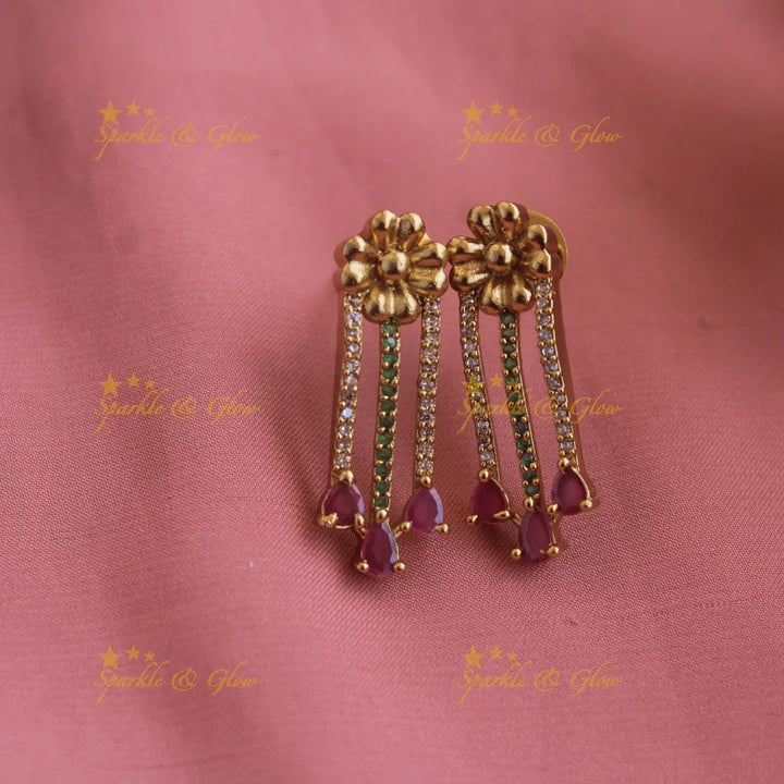 Statement Floral and spike design AD short necklace with ruby stone drops - Sparkle and Glow