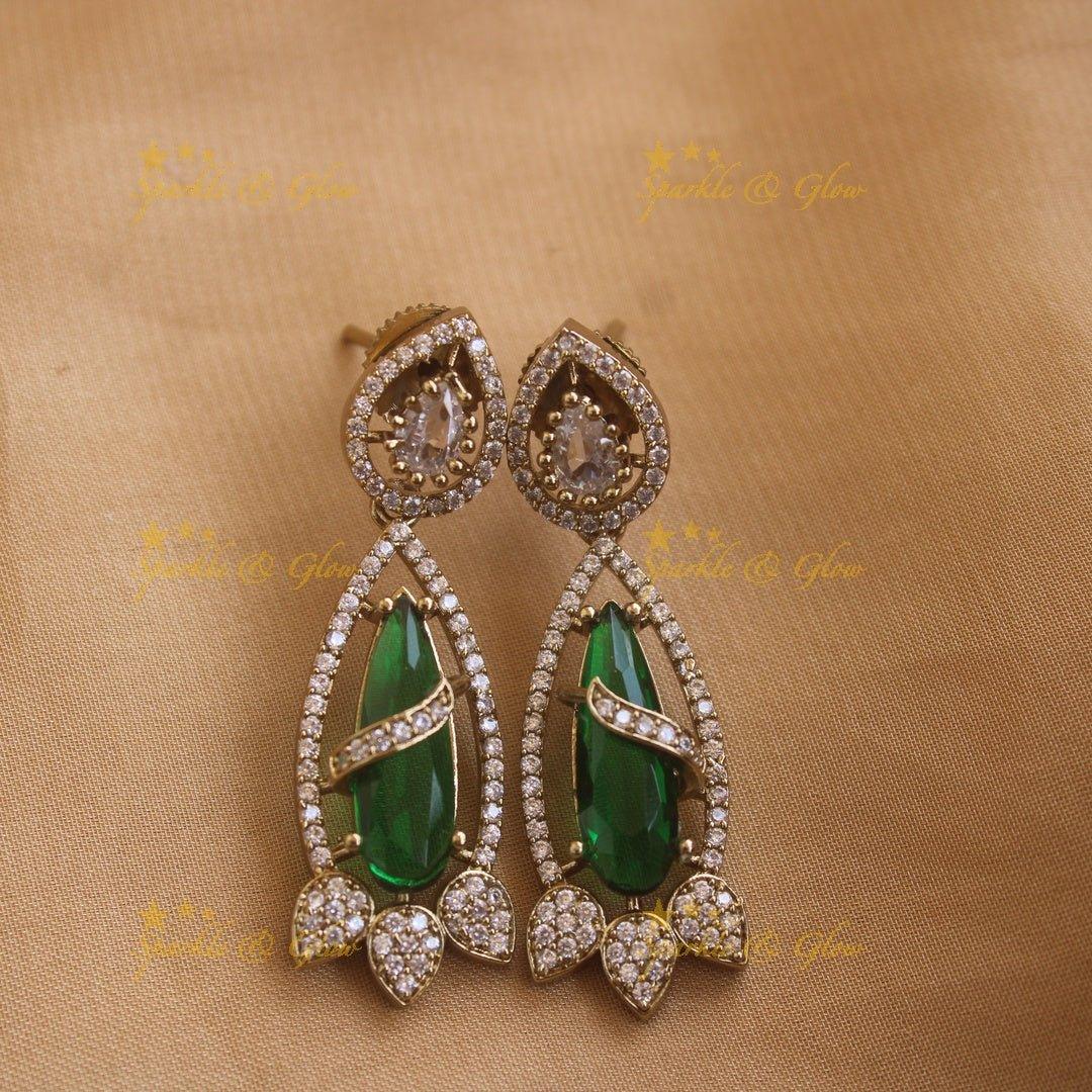 Elegant Parrot design oval stone pendant black beads necklace, mangalsutra - mint green - Sparkle and Glow