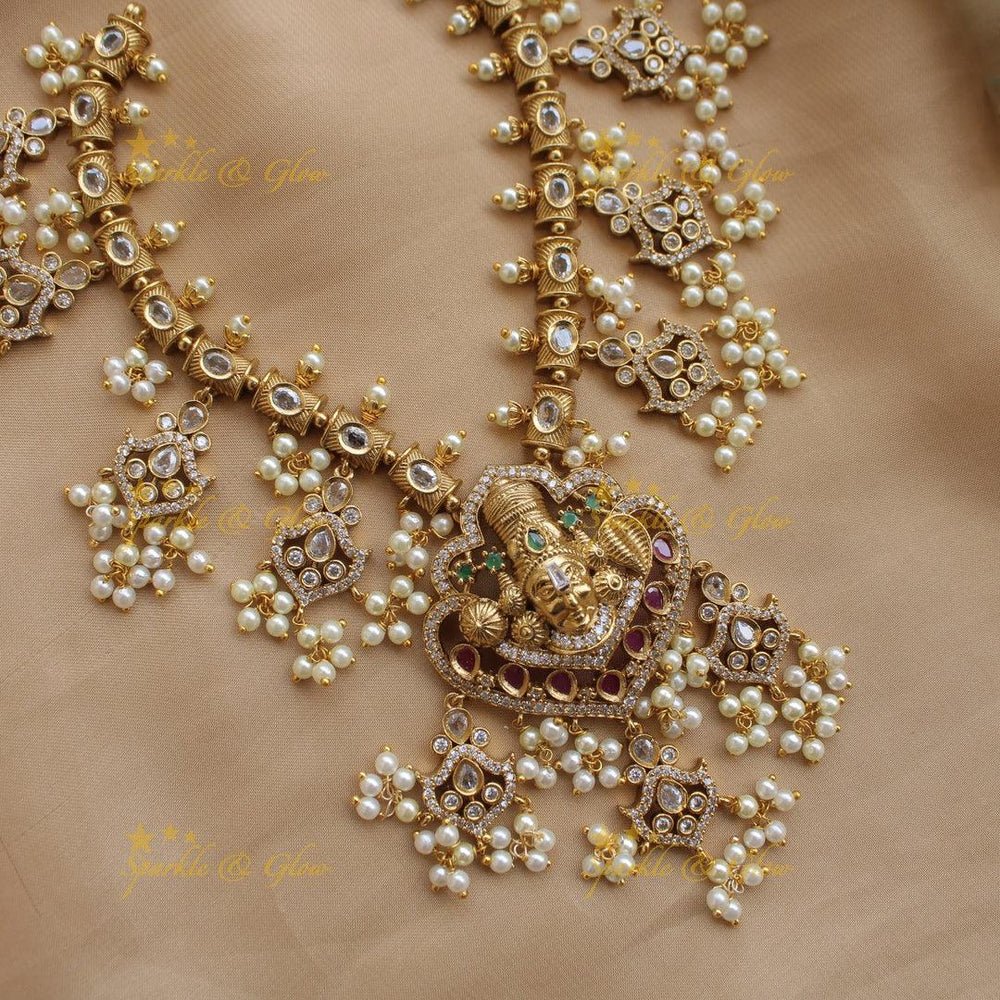 Statement Premium Matt Balaji carved gutta pusalu short necklace with multi colour stones - Sparkle and Glow