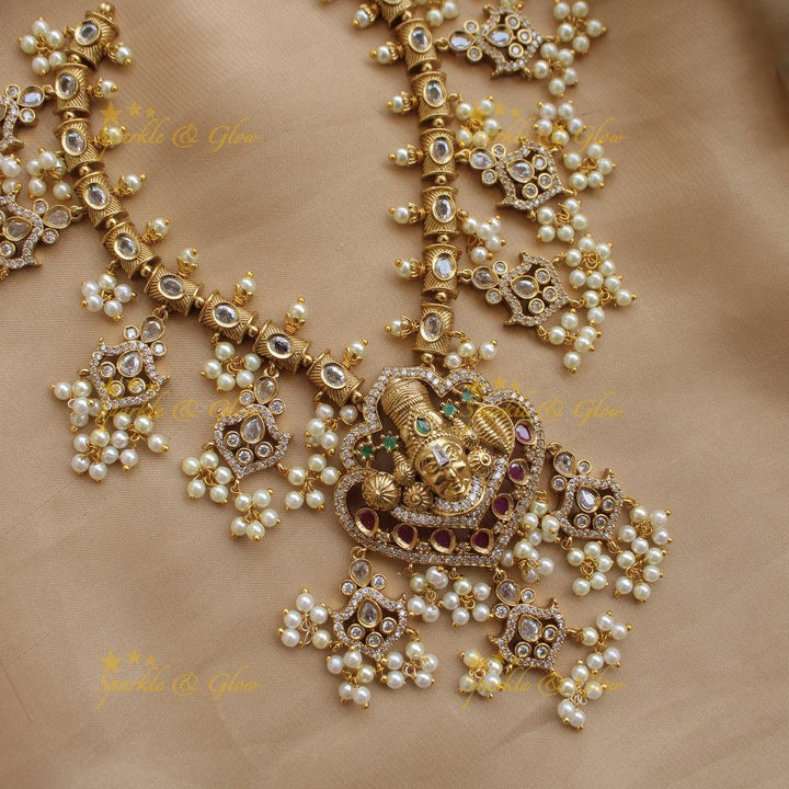 Statement Premium Matt Balaji carved gutta pusalu short necklace with multi colour stones - Sparkle and Glow