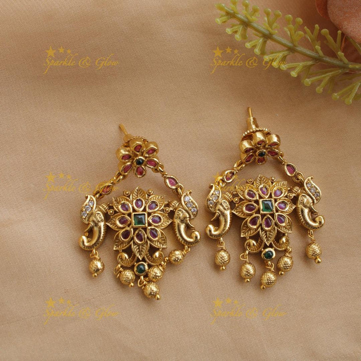 Statement Elephant Floral leaf design choker with ruby emerald and gold beads - Sparkle and Glow