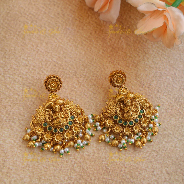 Beautiful Lakshmi peacock carved gutta pusalu short necklace with ruby emerald and gold beads - Sparkle and Glow