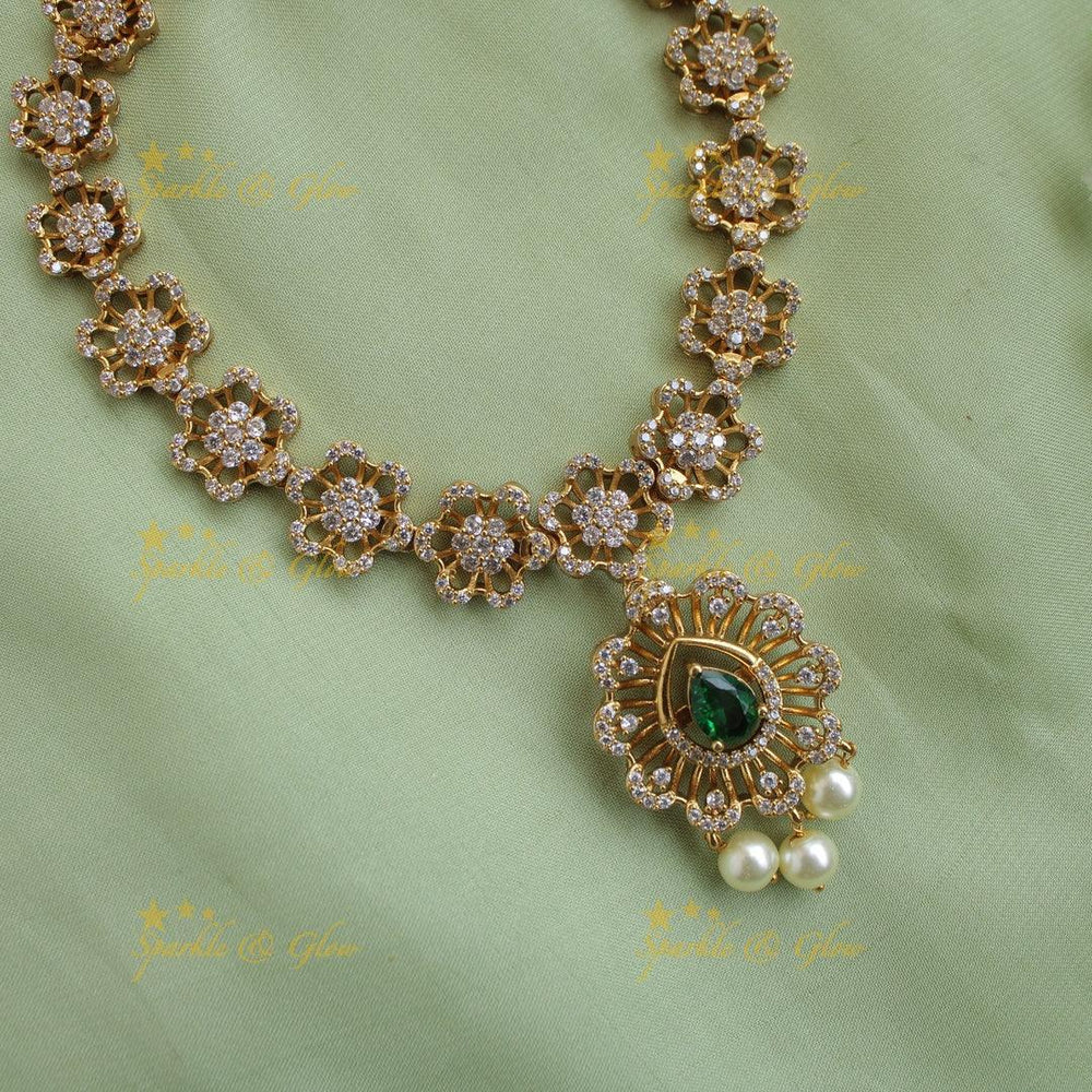 Beautiful Floral design AD short necklace with interchangeable stones - Sparkle and Glow