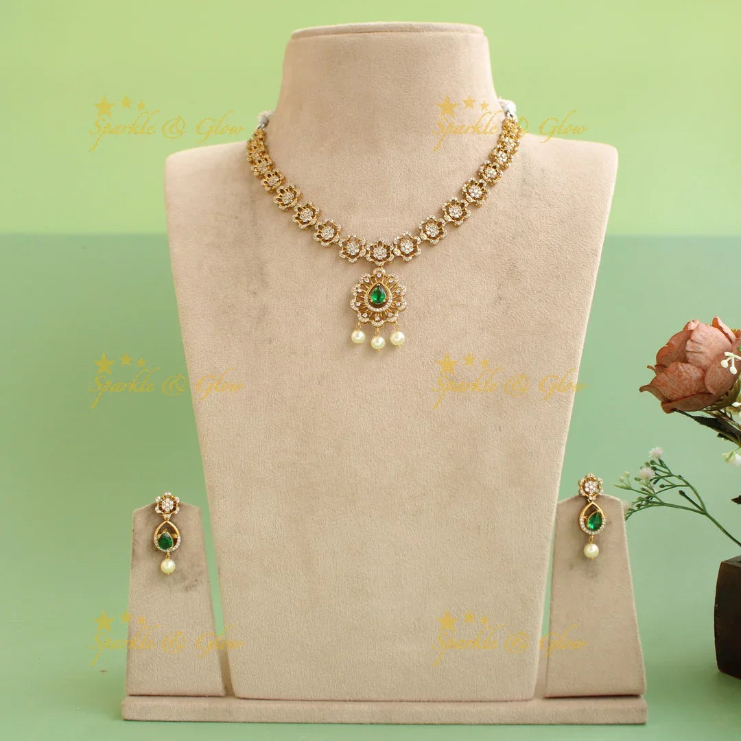 Beautiful Floral design AD short necklace with interchangeable stones - Sparkle and Glow