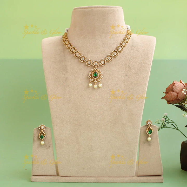 Beautiful Floral design AD short necklace with interchangeable stones - Sparkle and Glow