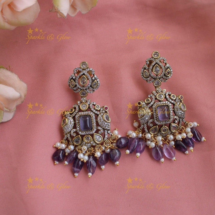 Elegant Peacock design victorian AD choker with purple beads - Sparkle and Glow