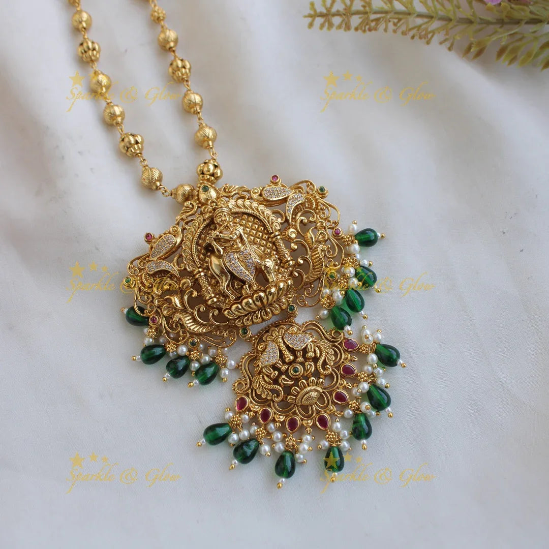 Elegant Krishna playing flute gold alike pendent chain set - Sparkle and Glow