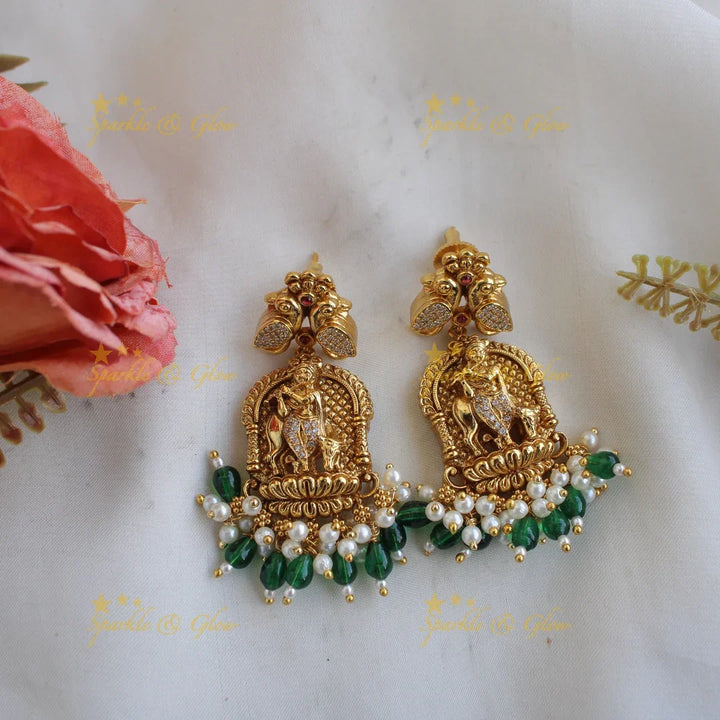 Elegant Krishna playing flute gold alike pendent chain set - Sparkle and Glow