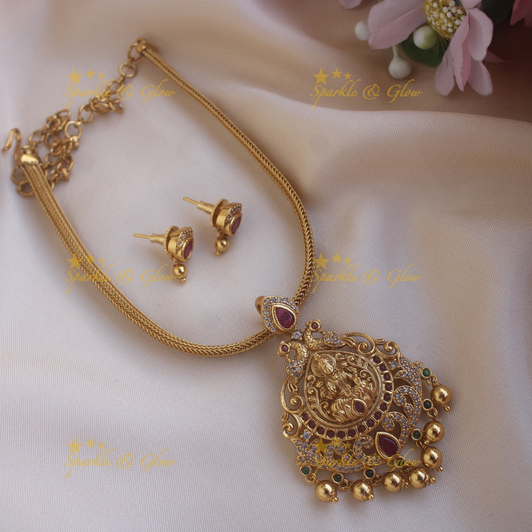 Idol Lakshmi Peacock Pendant Choker with AD stones