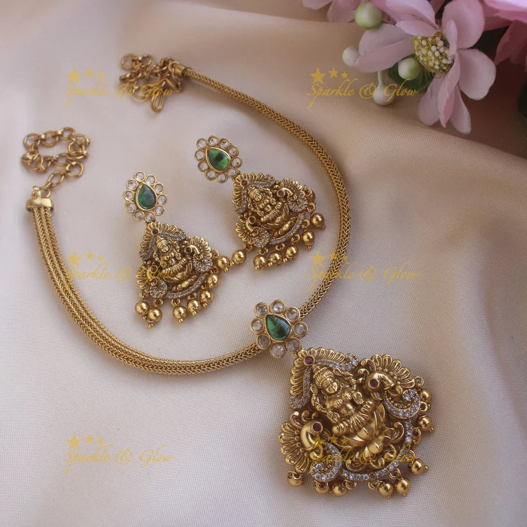 Idol Lakshmi Peacock Pendant Floral Choker - Sparkle and Glow
