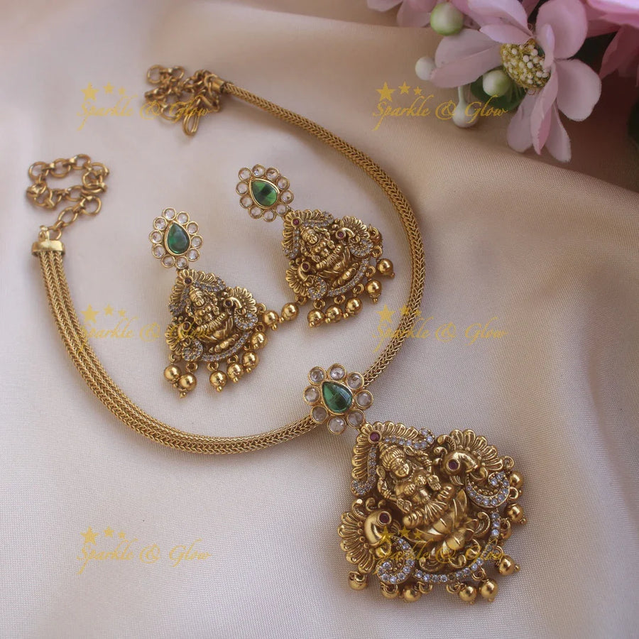 Idol Lakshmi Peacock Pendant Floral Choker - Sparkle and Glow