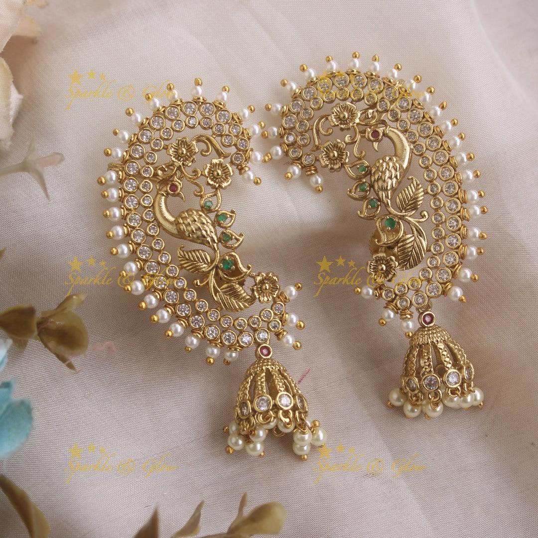 Stunning Peacock Floral AD Earcuff - Sparkle and Glow
