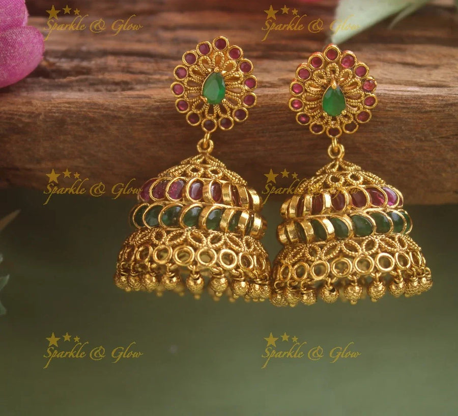 Sparkling Kemp Floral Jhumuka - Sparkle and Glow