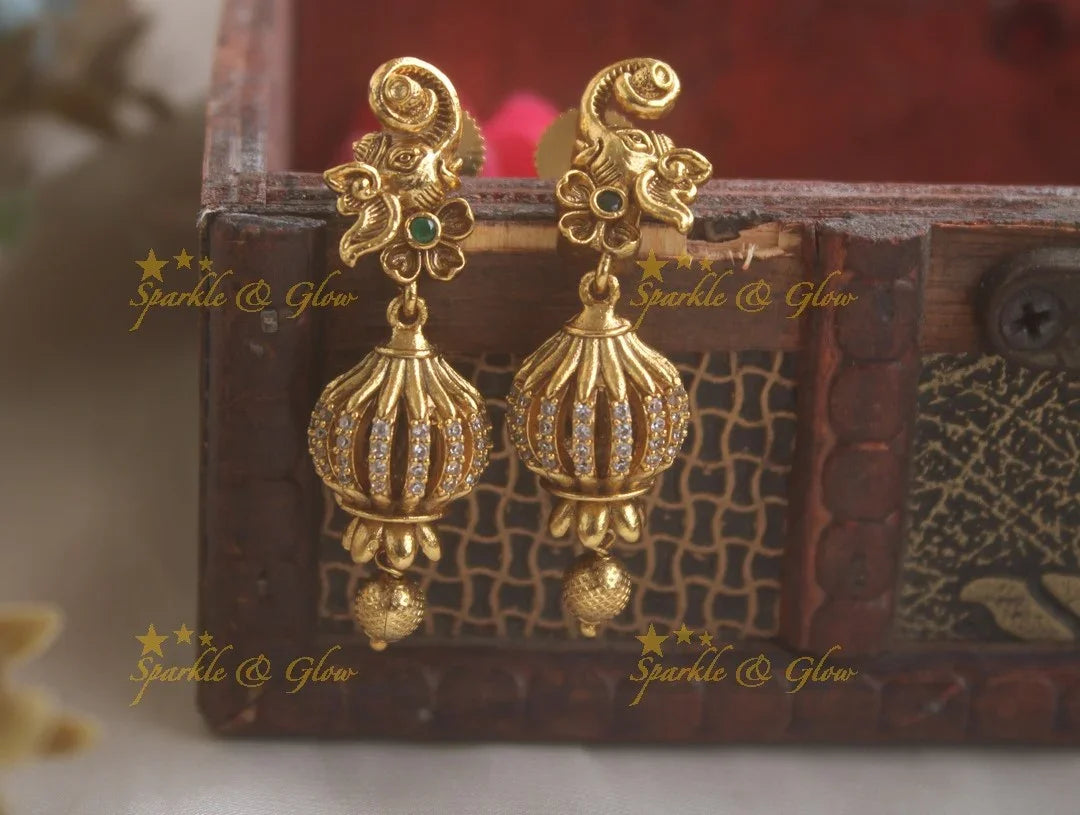 Beautiful Elephant Flower studded Ball jhumuka - Sparkle and Glow