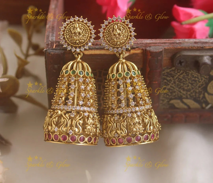 Circle Lakshmi Studded Glossy Bridal Jhumuka - Sparkle and Glow