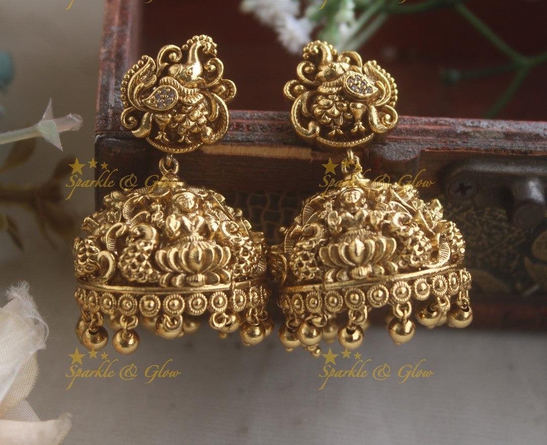 Intricately carved Idol lakshmi Elephant peacock carved earrings
