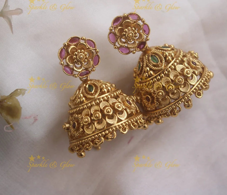 Statement Kemp Floral Jhumuka - Sparkle and Glow