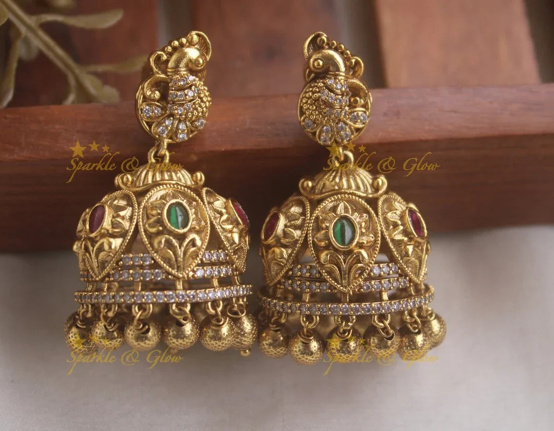 Statement Kemp Peacock Jhumuka - Sparkle and Glow