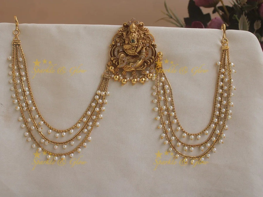 Idol Lakshmi Elephant Carved Jada billa with Pearl Maatil - Sparkle and Glow