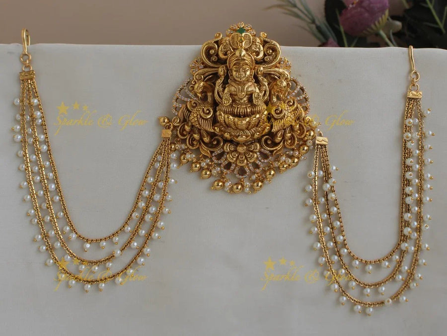 Idol Lakshmi Dual Elephant faced Jada billa with Pearl Maatil - Sparkle and Glow