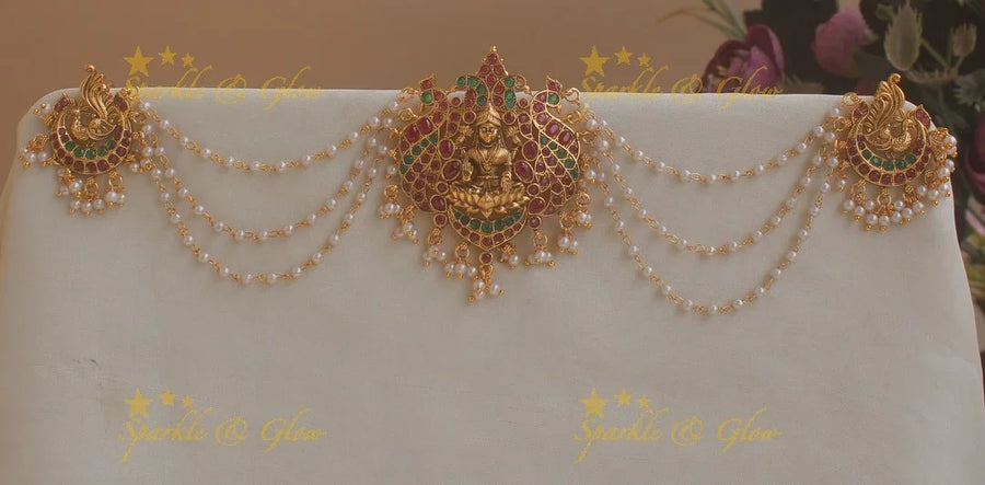 Idol Lakshmi Dual tone peacock carved bridal jada billa with Pearl maatil - Sparkle and Glow