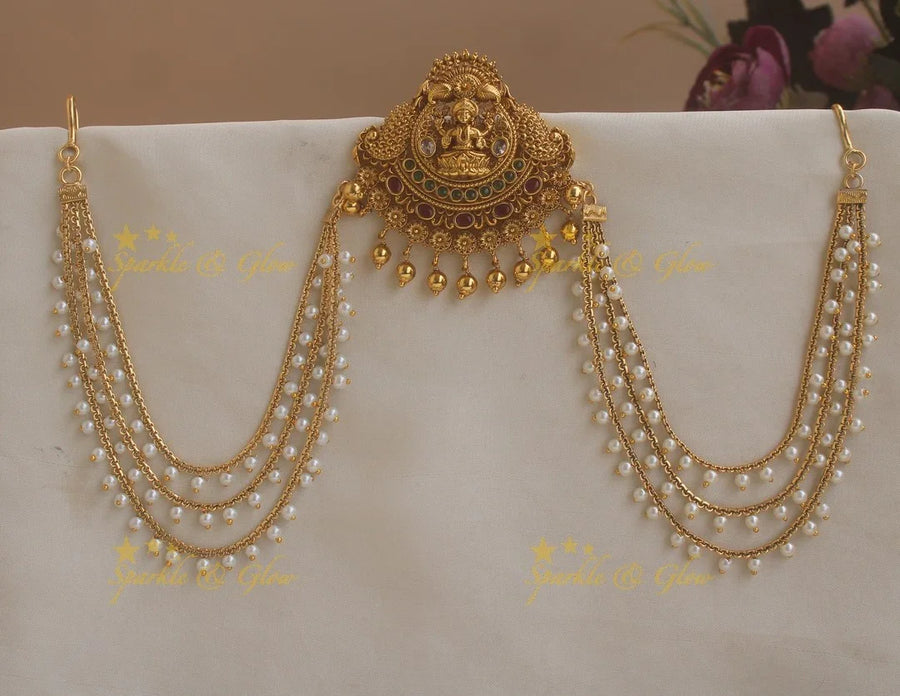 Beautiful Sun Crown Lakshmi Peacock Carved Jada billa with Pearl Maatil - Sparkle and Glow