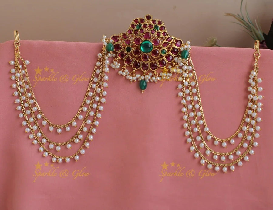 Elegant Kemp Dual Tone Mango Floral Jada billa with Pearl Maatil - Sparkle and Glow