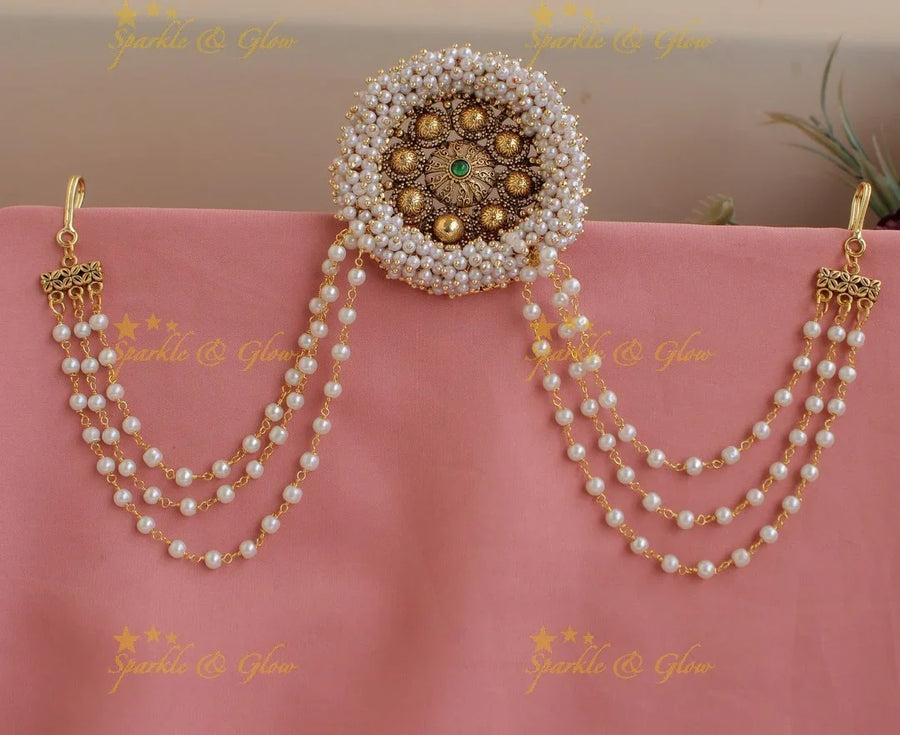Elegant Cluster Pearl Floral Jada billa with Pearl Maatil - Sparkle and Glow