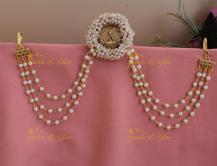 Sparkling Cluster Pearl Idol Lakshmi Leaf design Jada billa with Maatil - Sparkle and Glow